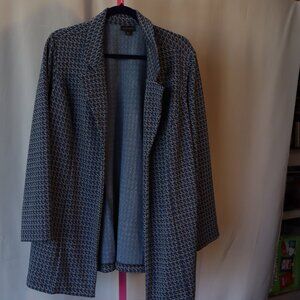 J. Jill Wearever Collection - Long coat, Blue geometric Open front- CHIC - XLg